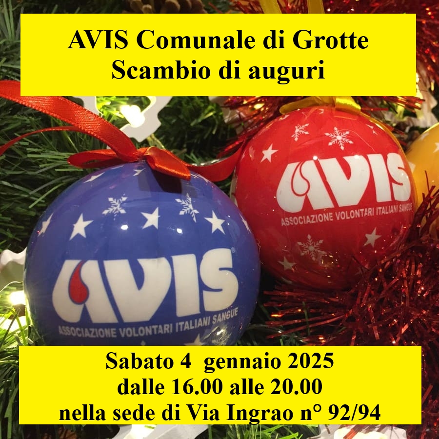 Avis: scambio di auguri con tutti i soci; sabato 4 gennaio dalle 16.00 alle 20.00